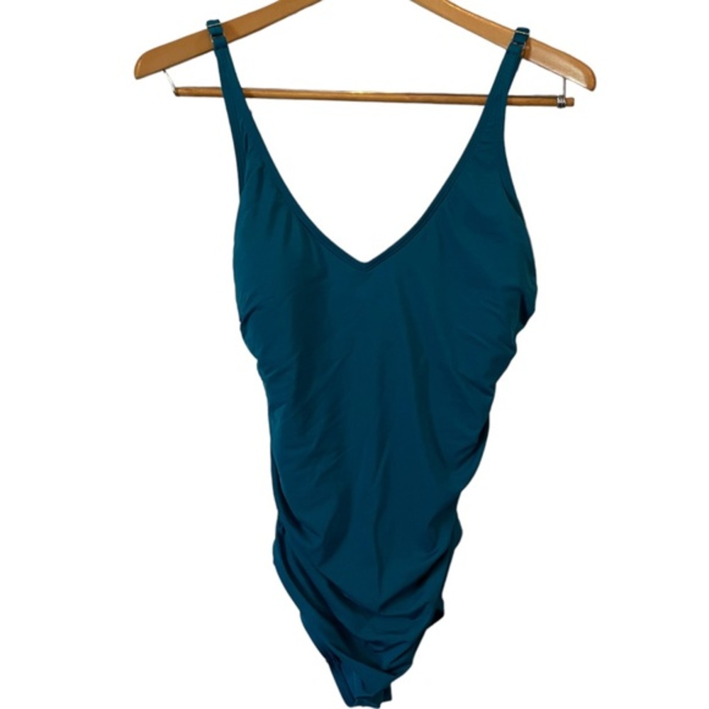 JANTZEN Teal One Piece Tank Swimsuit Ruched Size 18